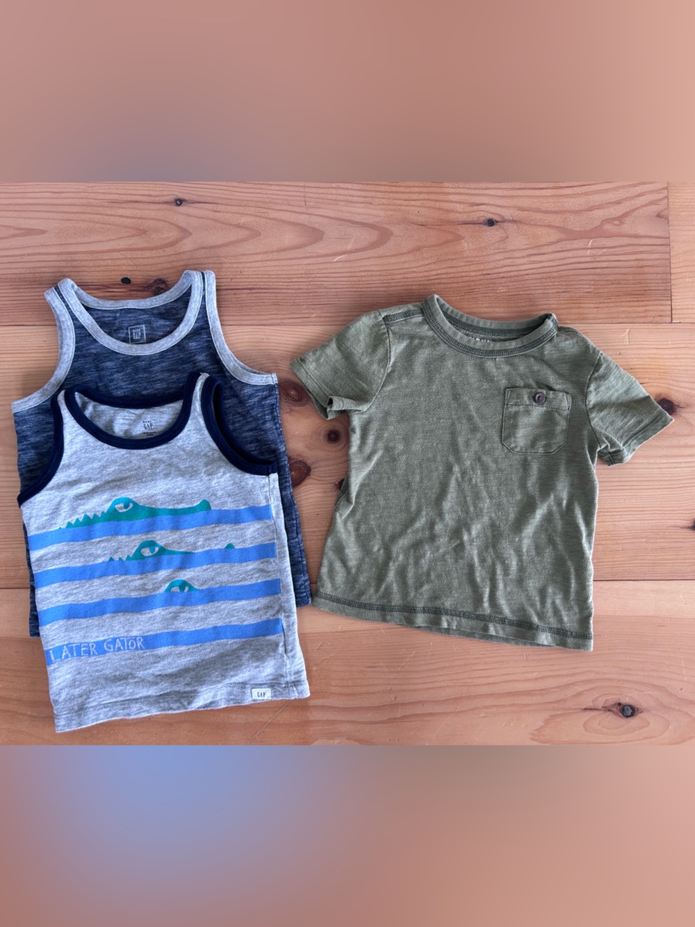 Gap Toddler Boys Striped Tank Tops and Old Navy Green Pocket Tshirt